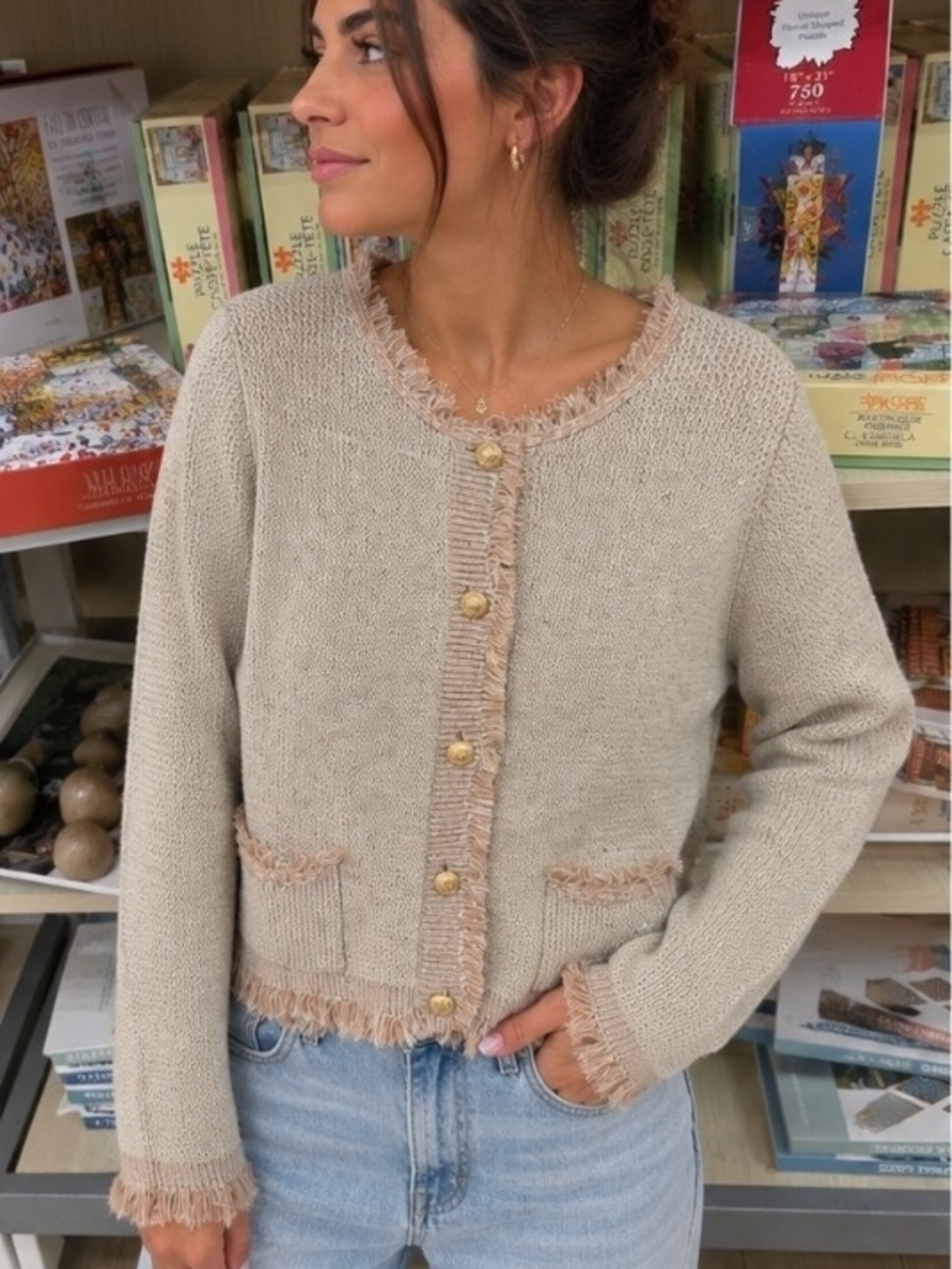 Kobi Halperin Kailey Fringe-Trim Sequin Knit Sweater M NEW